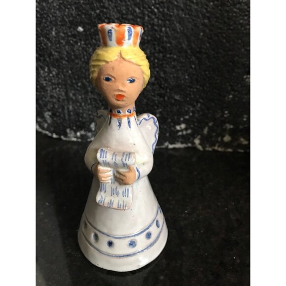 Vtg Hungarian Candle Holder Folkloric Ceramic Hand Painted Angel Miniature Taper - Picture 1 of 10